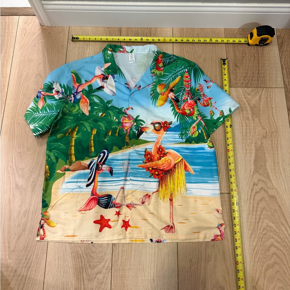 🌴🔥 Men’s Tropical Flamingo Hawaiian Shirt XL Beach Vacation Button Up - Picture 4 of 4